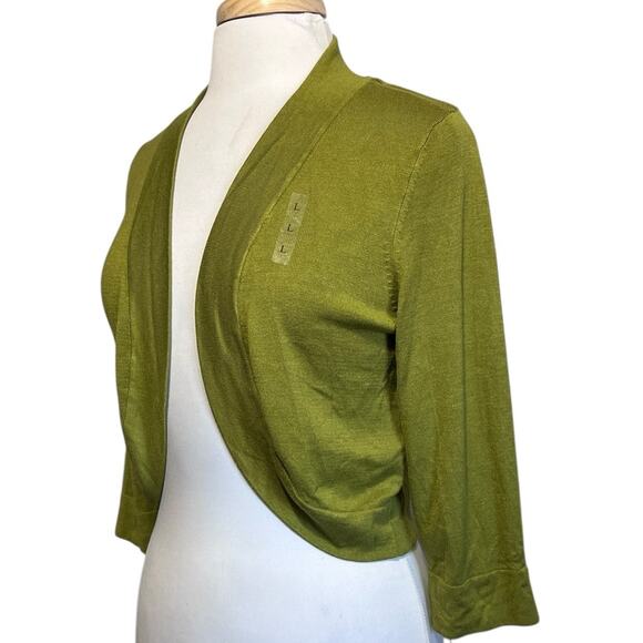 NWT Jessica Howard Open-Front Cardigan Shrug Bolero Women Large Avocado Green - Picture 2 of 7